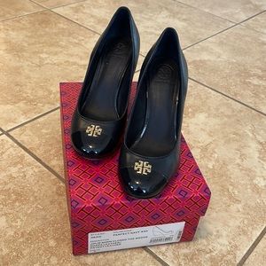 Tory Burch navy closed toe wedge shoes.  Model Jolie 85MM, Size 7